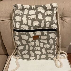𝅺t-bags Polar Bear Print Drawstring Back Pack with Extra Zipper pocket